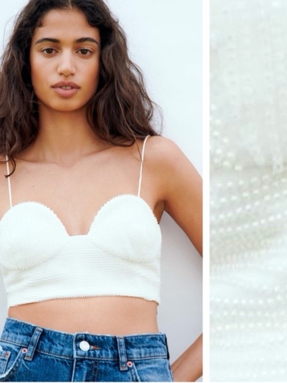 Zara White Scallop-Edge Knit Crop Top